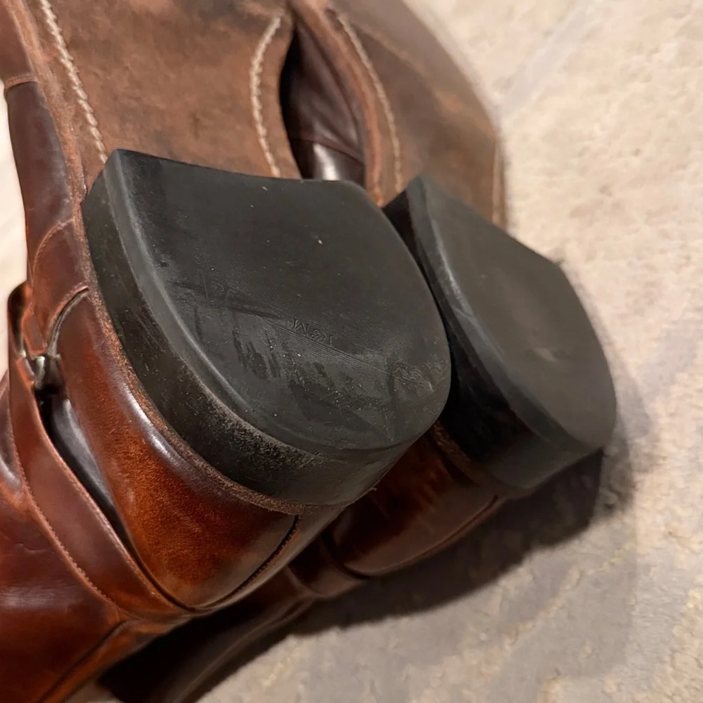 JOHNSTON & MURPHY • BOOTS SQUARE TOE HIPSTER ZIP UP LEATHER BROWN BEATLE BOOTS